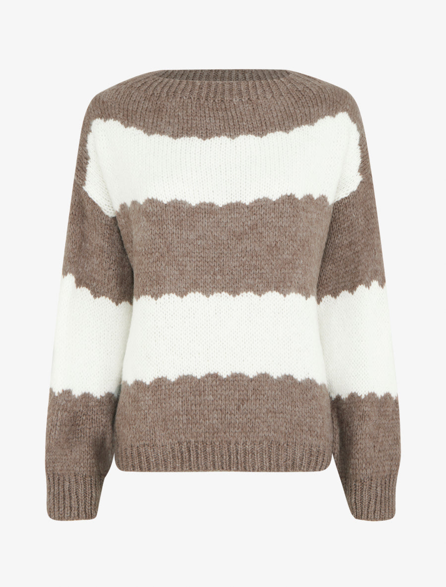 Pull en maille à rayures bicolore - Taupe - 1