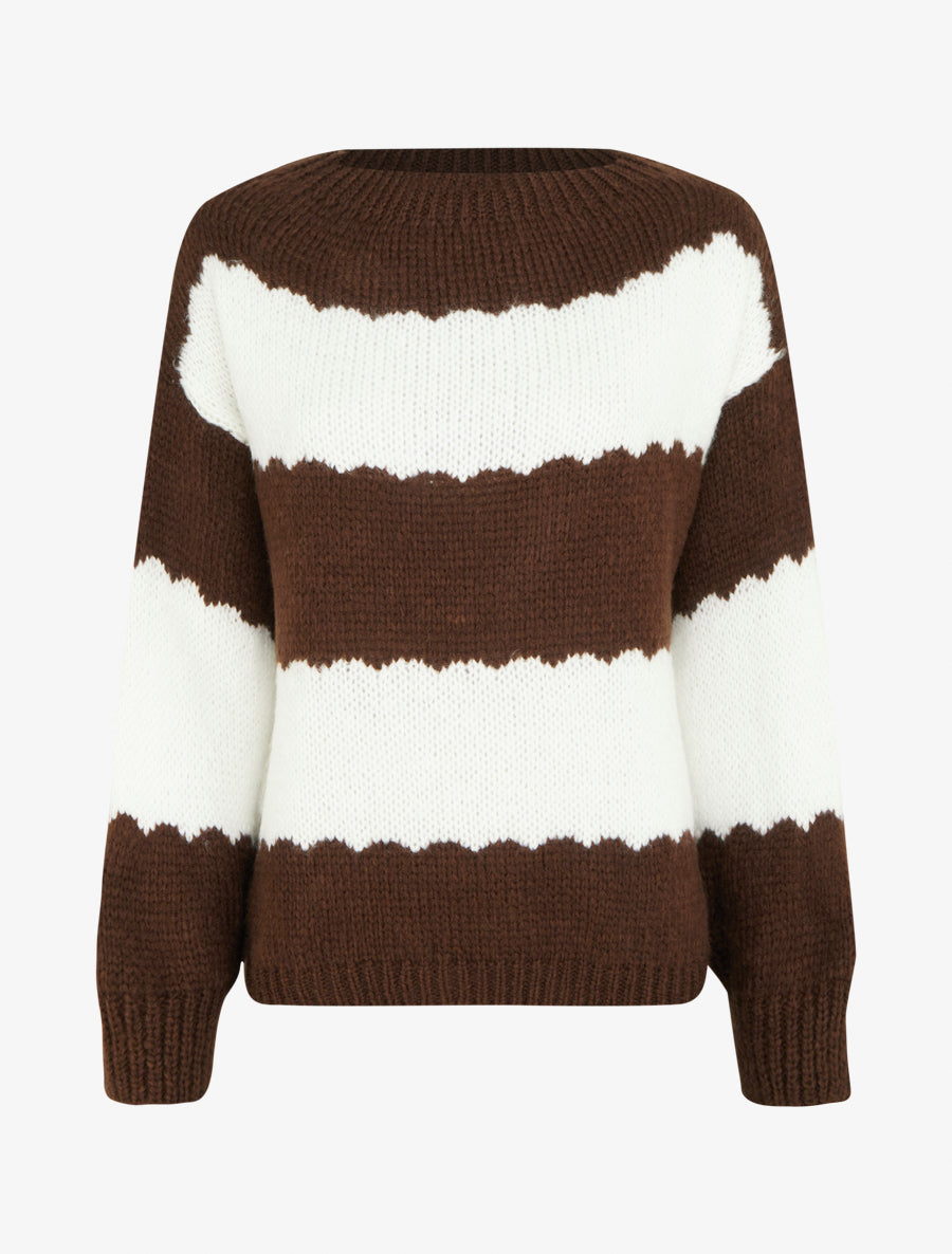 Pull en maille à rayures bicolore - Marron - 1
