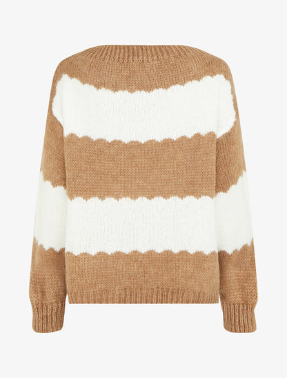 Pull en maille à rayures bicolore - Camel - 2