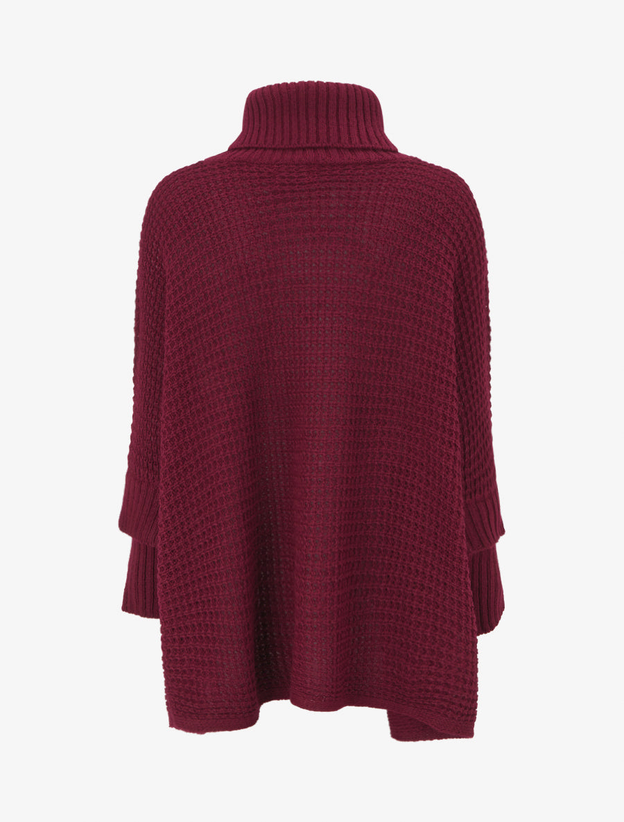 Pull carré style poncho à col roulé - Lie de vin - 2