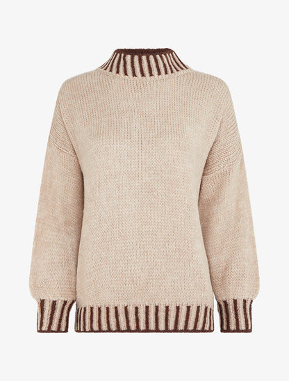 Pull en maille à col montant - Beige foncé - 1