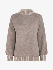 Pull en maille à col montant - Taupe - 1