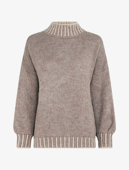 Pull en maille à col montant - Taupe - 1