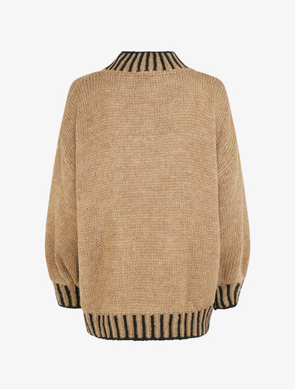 Pull en maille à col montant - Camel - 2