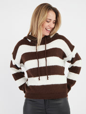 Pull rayé à capuche - Marron