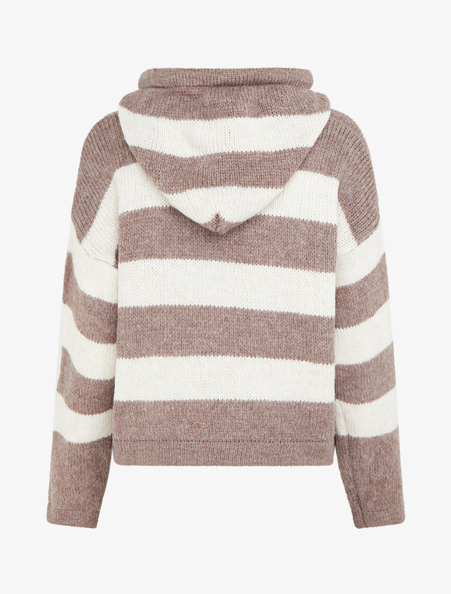 Pull rayé à capuche - Taupe - 2