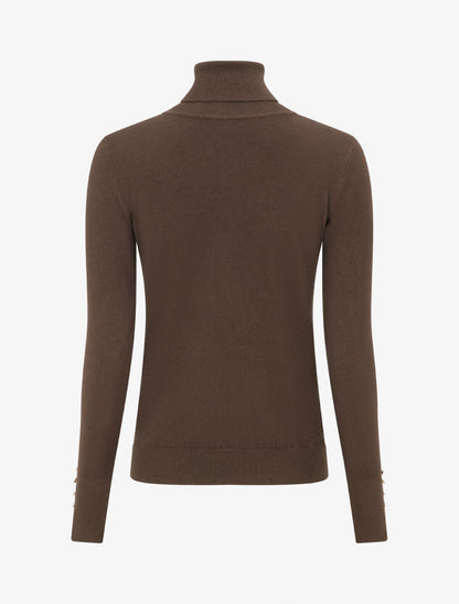 Pull fin à col roulé et boutons décoratifs - Marron - 2