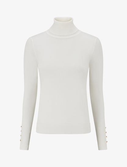 Pull fin à col roulé et boutons décoratifs - Crème - 1