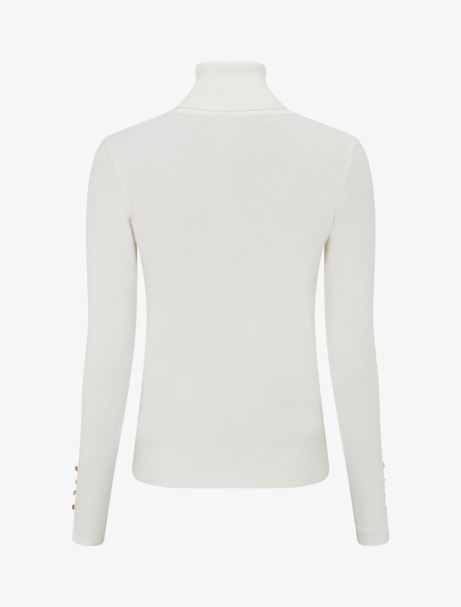 Pull fin à col roulé et boutons décoratifs - Crème - 2