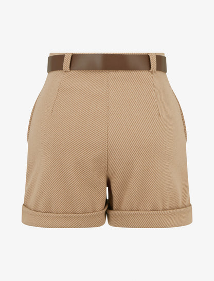 Short droit à ourlet et ceinture - Camel - 2