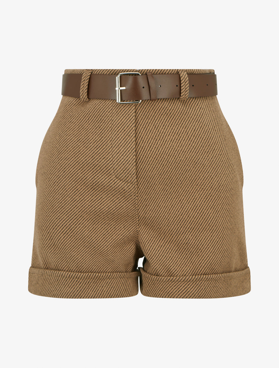 Short droit à ourlet et ceinture - Marron - 1