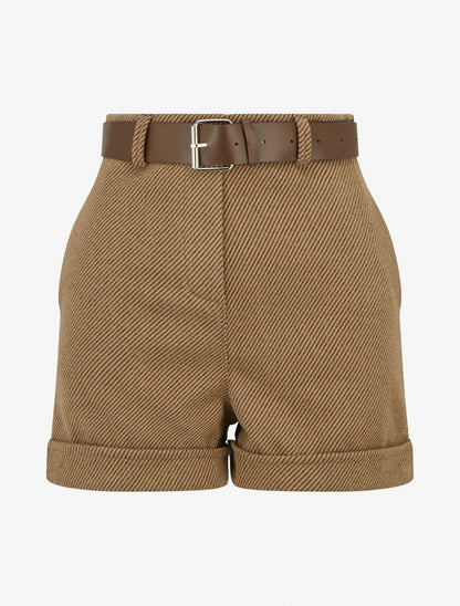 Short droit à ourlet et ceinture - Marron - 1