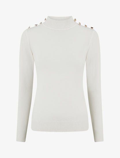 Pull ajusté à col montant et boutons - Écru - 1