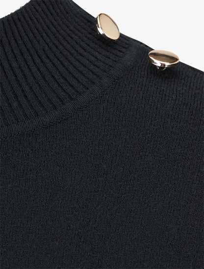 Pull ajusté à col montant et boutons - Noir - 3