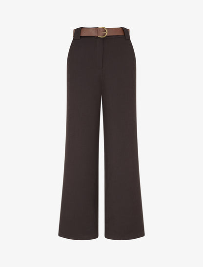 Pantalon droit fluide uni - Marron - 1