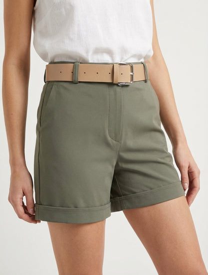 Geknoopte korte broek met omslagboord - Kaki