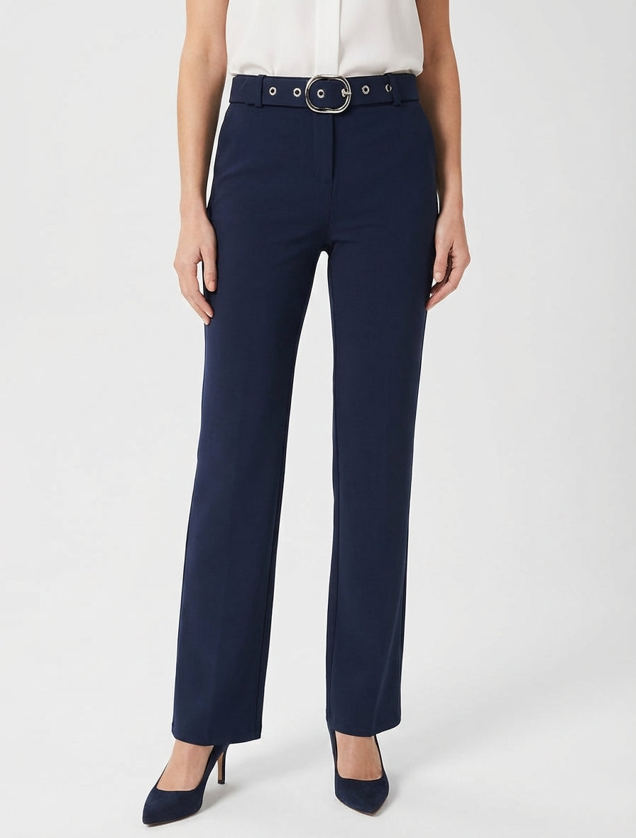 Pantalon droit ceinturé - Marine
