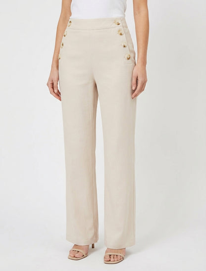 Pantalon droit à fermeture boutonnée sur les côtés - Beige