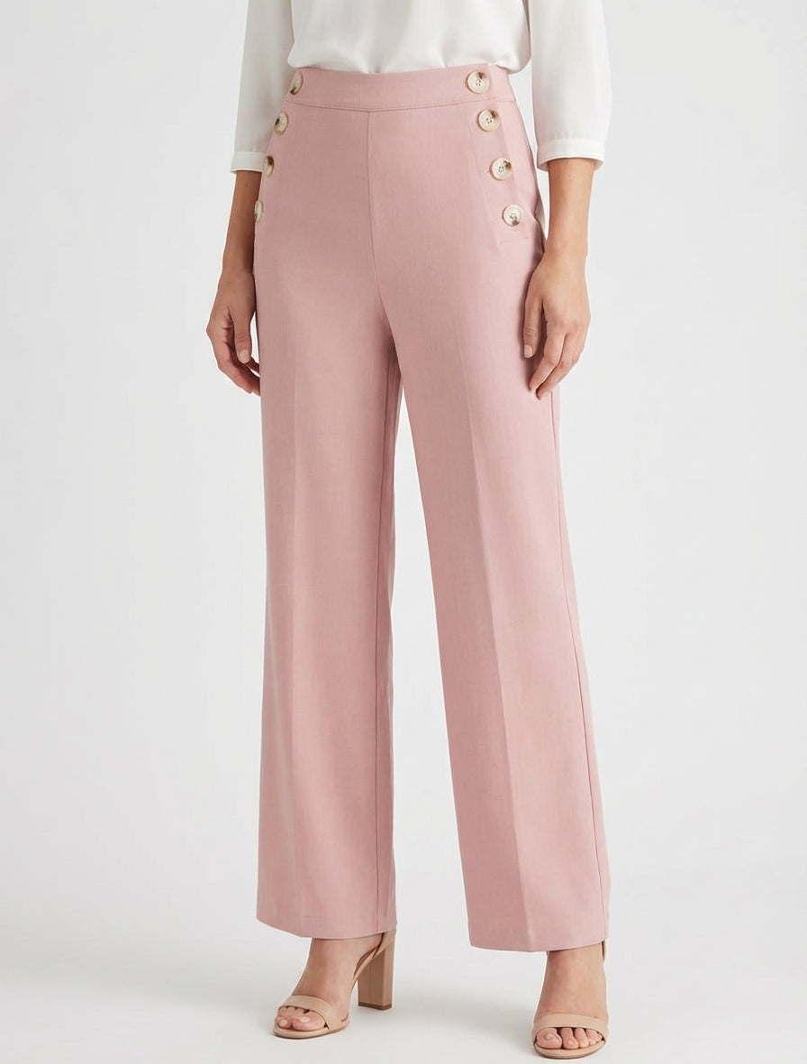 Pantalon droit à fermeture boutonnée sur les côtés - Rose