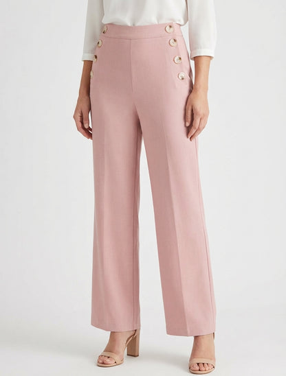 Pantalon droit à fermeture boutonnée sur les côtés - Rose