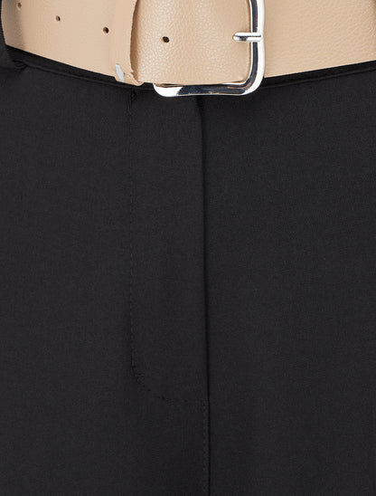 Pantalon droit uni élastiqué - Noir - 3