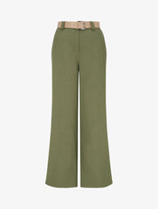 Pantalon droit uni élastiqué - Kaki - 1