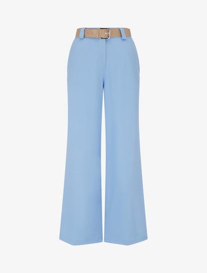 Pantalon droit uni élastiqué - Bleu ciel - 1