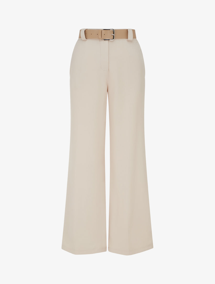 Pantalon droit uni élastiqué - Beige - 1