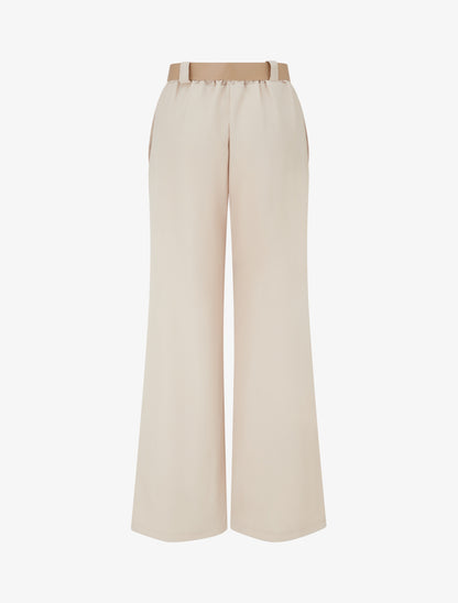 Pantalon droit uni élastiqué - Beige - 2