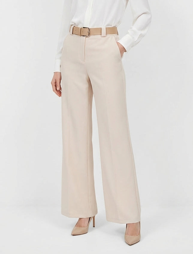 Effen rechte elastische broek - Beige