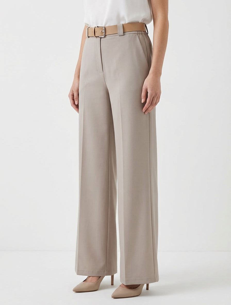Pantalon droit uni élastiqué - Taupe