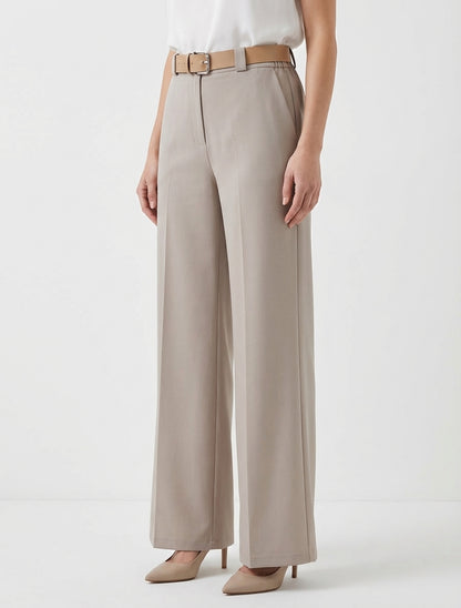 Pantalon droit uni élastiqué - Taupe