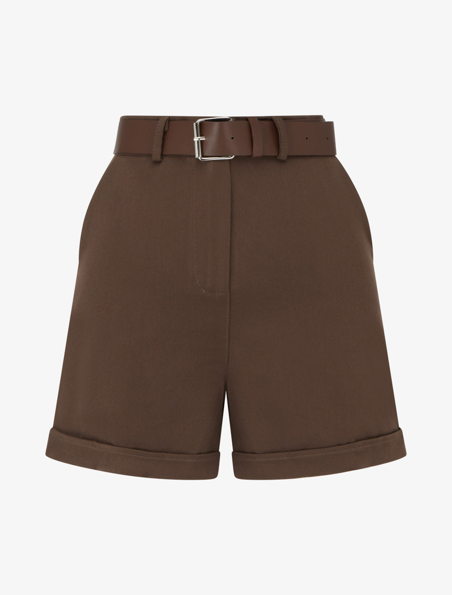 Short droit uni taille haute - Marron - 1