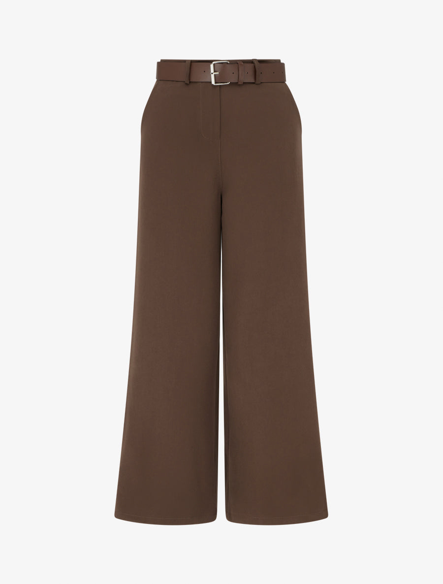 Pantalon droit uni taille haute - Marron - 1