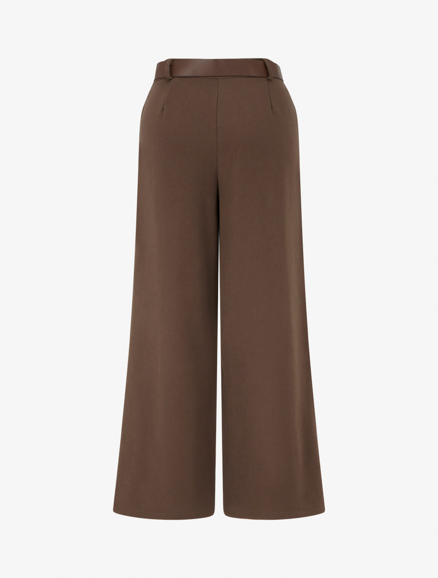 Pantalon droit uni taille haute - Marron - 2