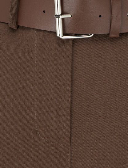 Pantalon droit uni taille haute - Marron - 3