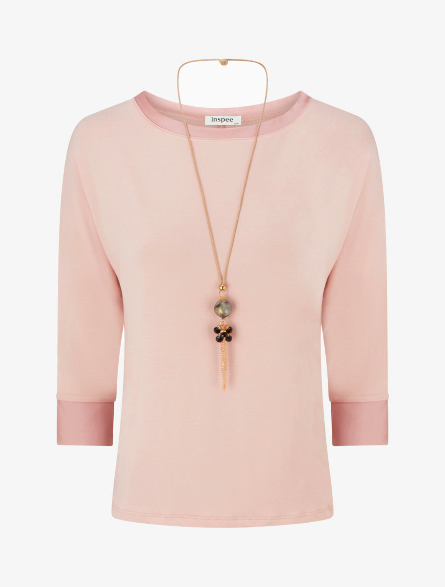 Top uni à empiècement en satin - Rose - 1