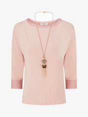 Top uni à empiècement en satin - Rose - 1