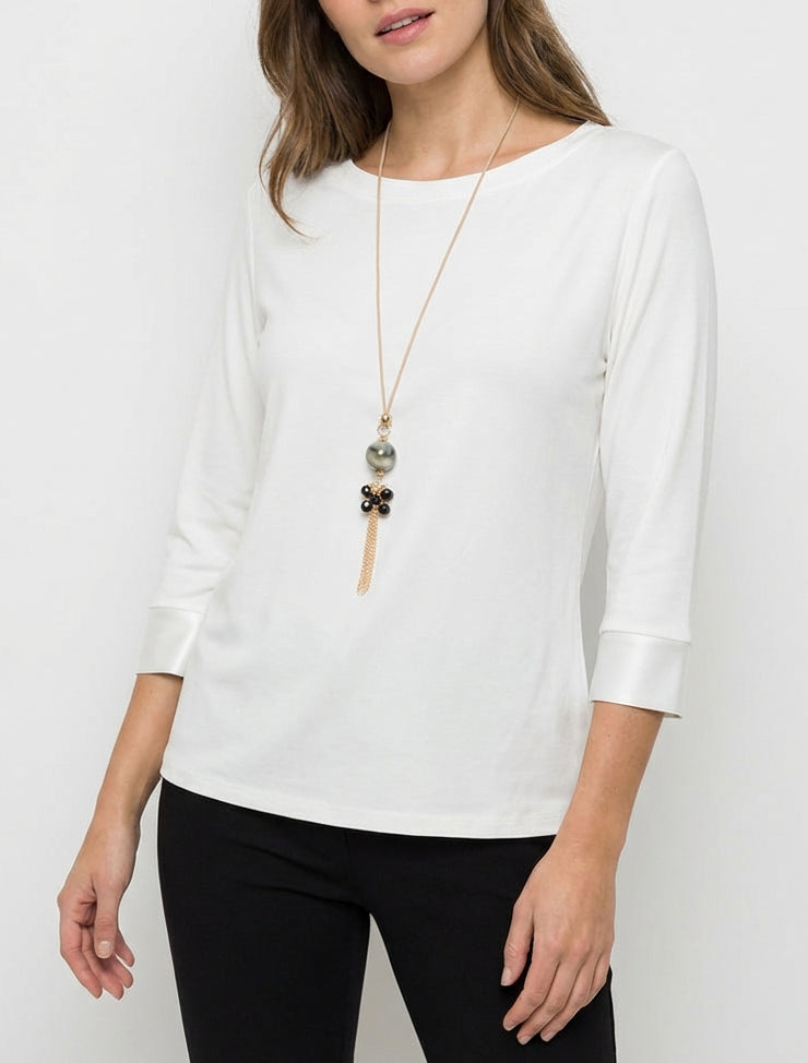 Top uni à empiècement en satin - Blanc