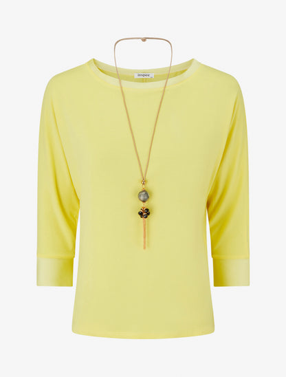 Top uni à empiècement en satin - Jaune citron - 1