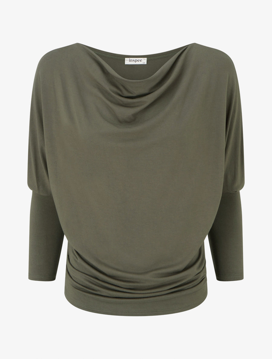 Top fluide à manches 3/4 chauve-souris - Kaki - 1