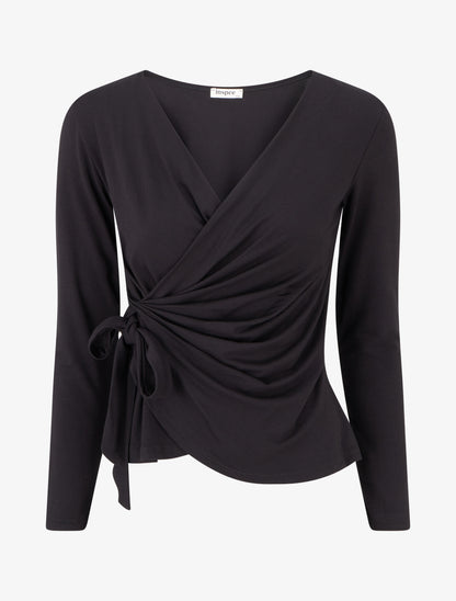 Top uni à col cache-coeur - Noir - 1