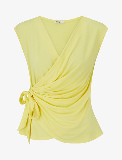 Top uni sans manches à col cache coeur - Jaune - 1