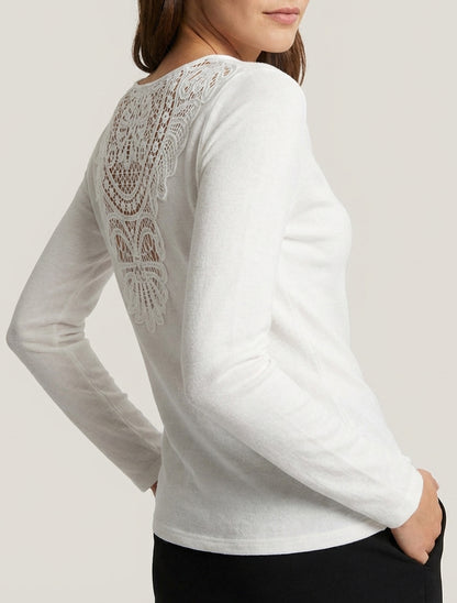 Pull à dos brodé et col bénitier - Blanc
