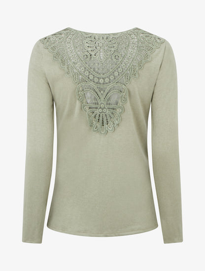 Pull à dos brodé et col bénitier - Kaki - 2