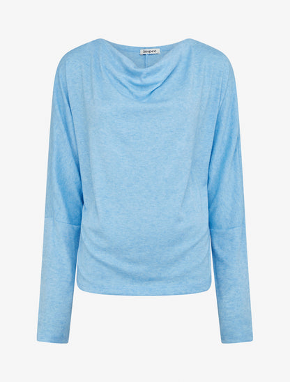 Pull fin uni à col bénitier - Bleu ciel - 1