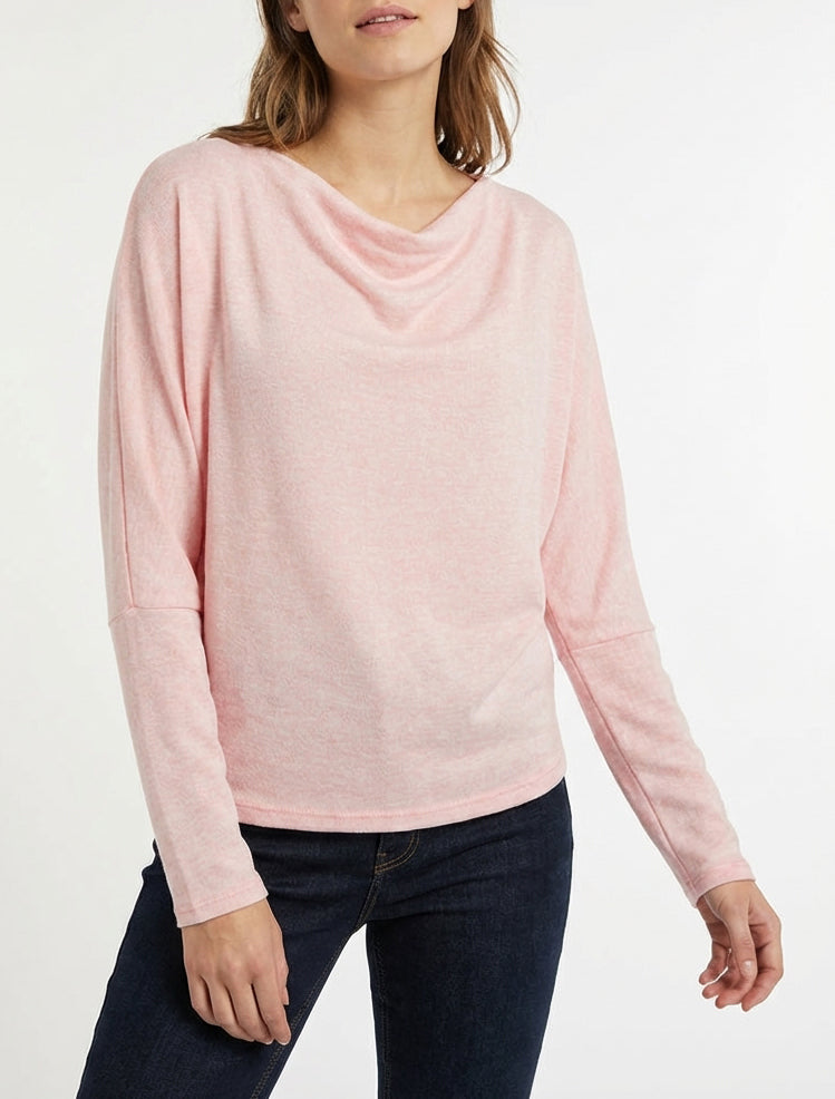 Pull fin uni à col bénitier - Rose