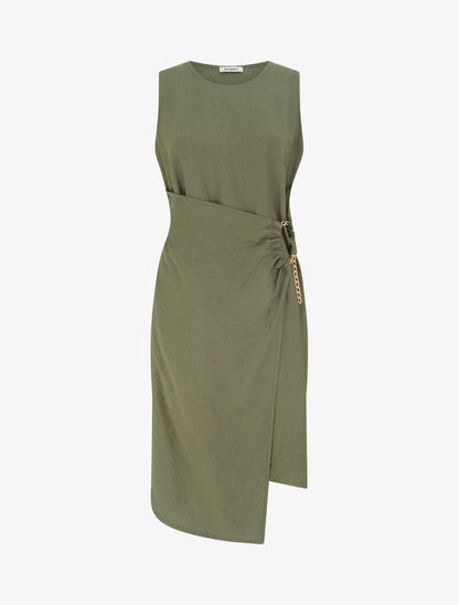 Robe longue unie à chaînette - Kaki - 1