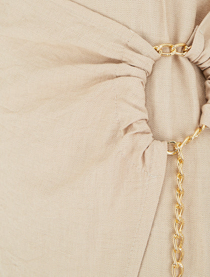 Robe longue unie à chaînette - Beige - 3