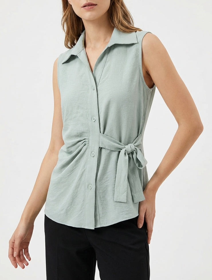 Mouwloze blouse met drapeereffect - Watergroen